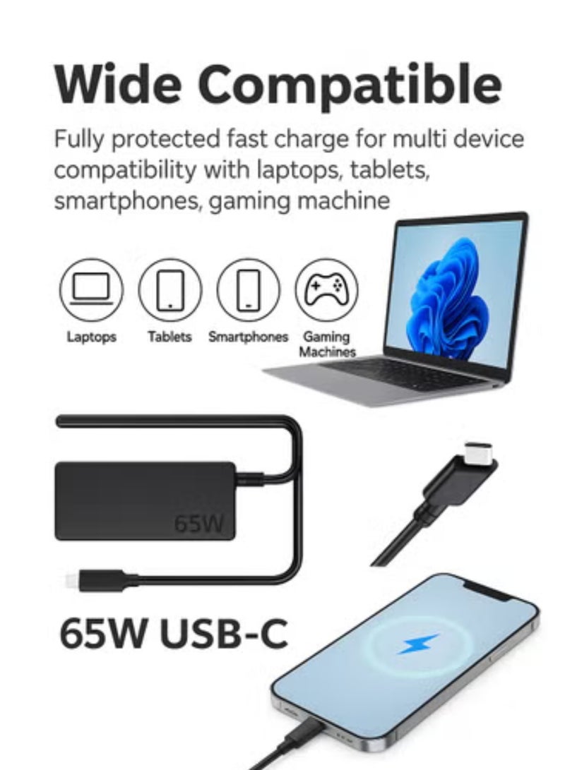 Alyashmac 65W USB-C Laptop Charger Type-C Power Adapter Compatible with Lenovo ThinkPad and IdeaPad - Image 3