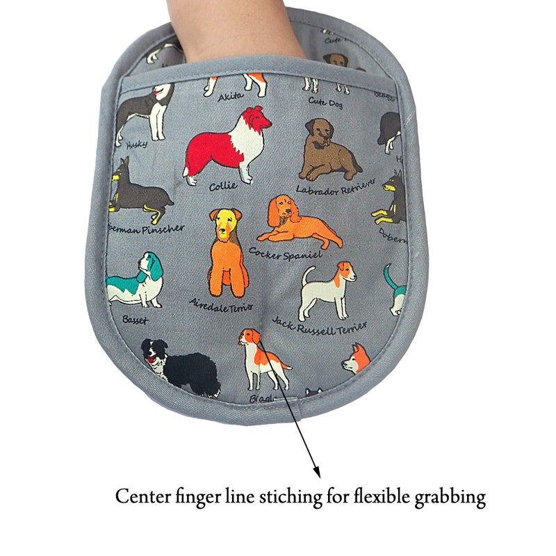 RED LMLDETA Pot Holders Set of 2 with Transparent Clear Silicone Shell and Nice Dog Printing Cotton Lining, Heat Resistant to 500 F Kitchen Oven Gloves Pot Holder for Cooking (Dog Flower, Potholders) - Image 5