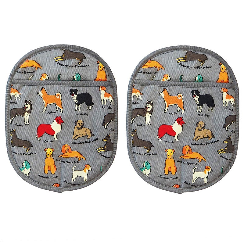 RED LMLDETA Pot Holders Set of 2 with Transparent Clear Silicone Shell and Nice Dog Printing Cotton Lining, Heat Resistant to 500 F Kitchen Oven Gloves Pot Holder for Cooking (Dog Flower, Potholders) - Image 2