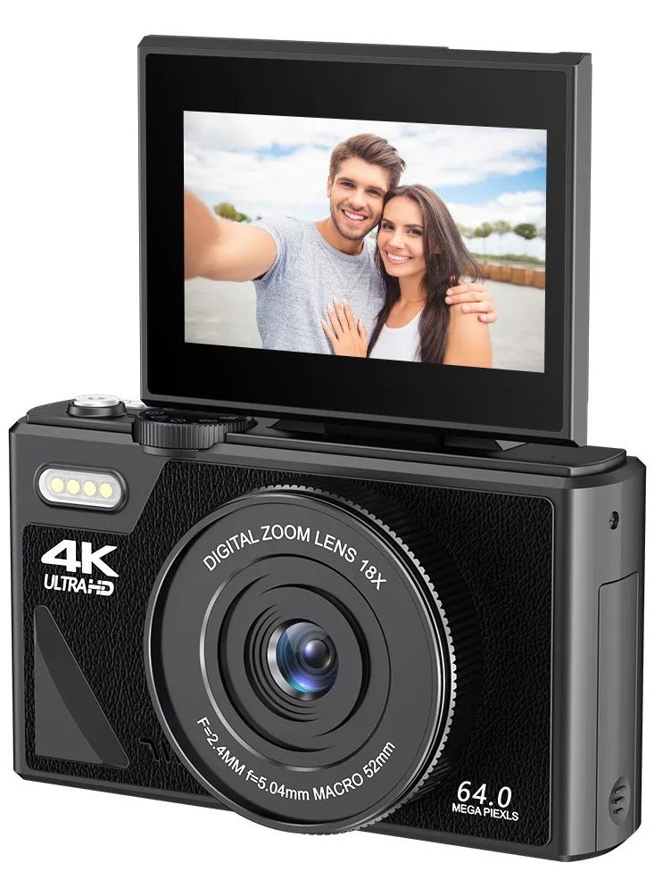 Generic - 64MP Digital Camera, 4K Digital Camera for Photography Video, 4K vlog camera with 64GB micro SD for YouTube with 3-inch flip screen, 18x digital zoom digital camera as a gift, Travel Camera - Image 1