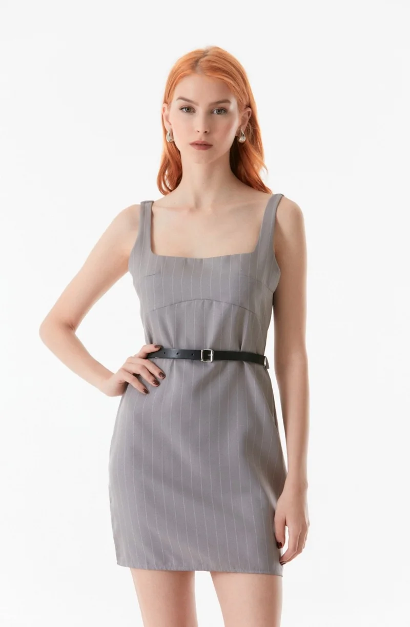 FullaModa Striped Belted Mini Dress