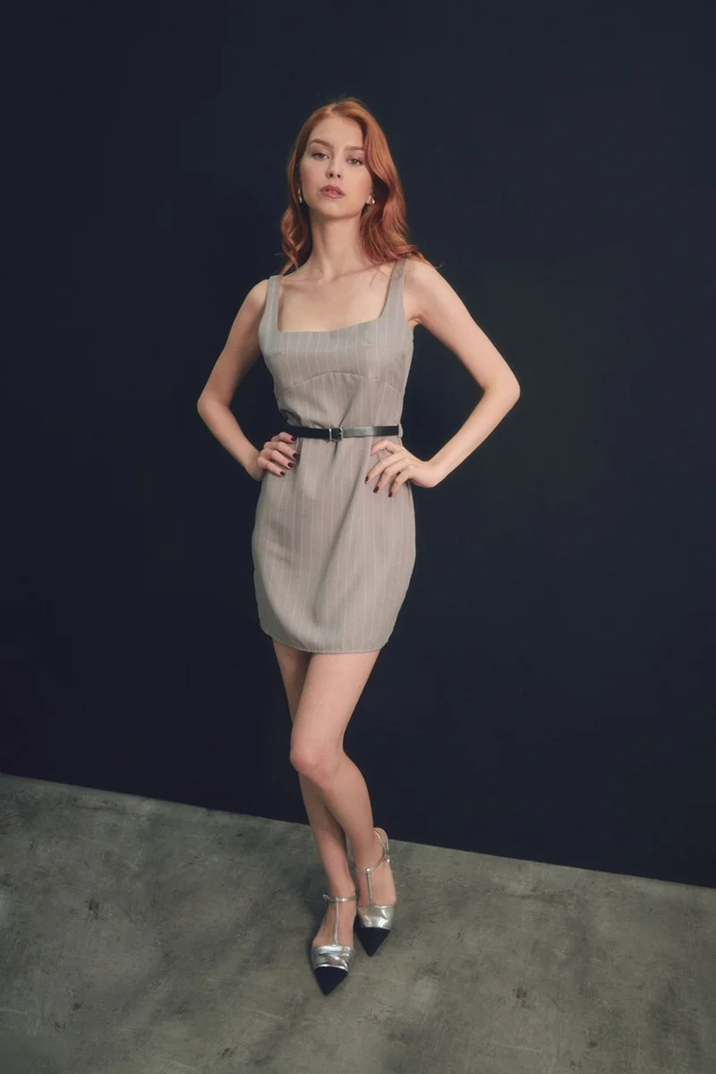 FullaModa Striped Belted Mini Dress