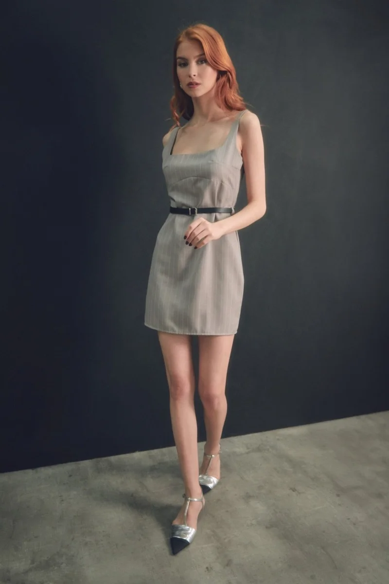 FullaModa Striped Belted Mini Dress