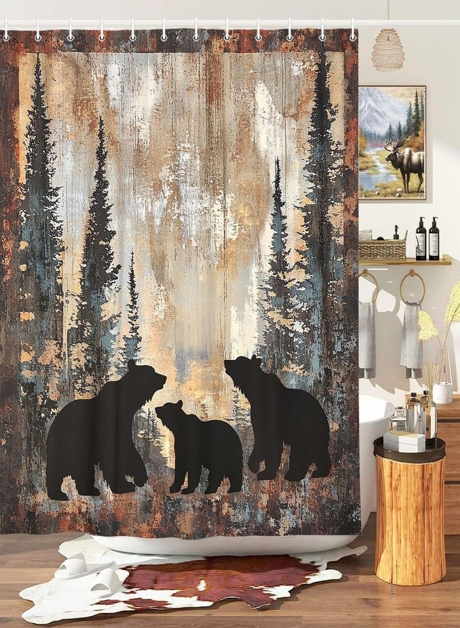Wathon Bear Shower Curtains Rustic Cabin Lodge Woodland Wildlife Bath Curtain with Pine Trees and Black Bear in The Woods, Animal Hunting Camo Bathroom Decor Set with Hooks 70X70IN Bear in Forest - Image 1