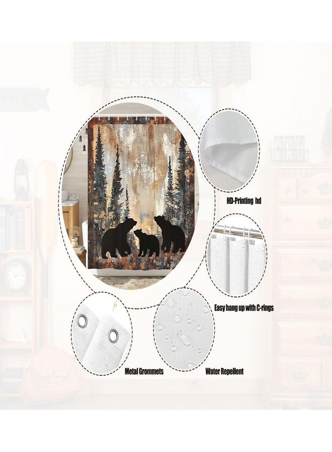 Wathon Bear Shower Curtains Rustic Cabin Lodge Woodland Wildlife Bath Curtain with Pine Trees and Black Bear in The Woods, Animal Hunting Camo Bathroom Decor Set with Hooks 70X70IN Bear in Forest - Image 3
