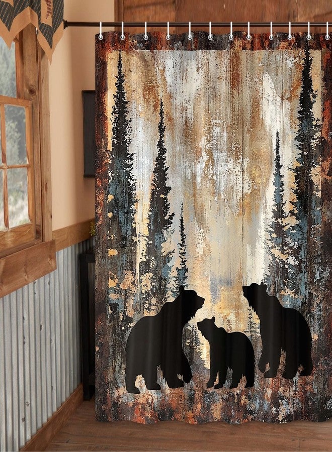 Wathon Bear Shower Curtains Rustic Cabin Lodge Woodland Wildlife Bath Curtain with Pine Trees and Black Bear in The Woods, Animal Hunting Camo Bathroom Decor Set with Hooks 70X70IN Bear in Forest - Image 2