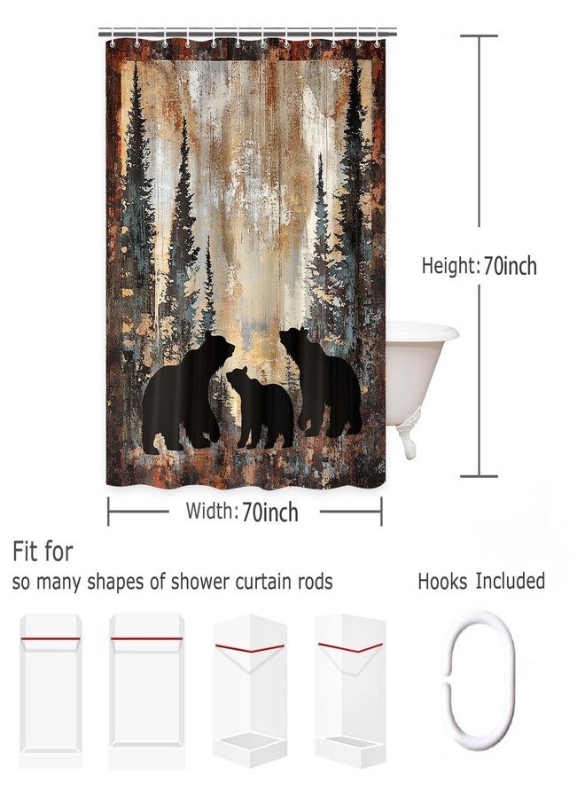 Wathon Bear Shower Curtains Rustic Cabin Lodge Woodland Wildlife Bath Curtain with Pine Trees and Black Bear in The Woods, Animal Hunting Camo Bathroom Decor Set with Hooks 70X70IN Bear in Forest - Image 4