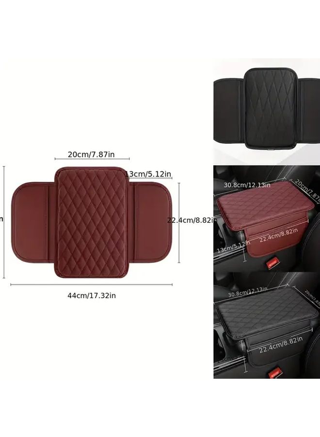 Car Armrest Cover Black And Red Non Slip PU Leather Storage Pouch For Most Vehicles - Image 1
