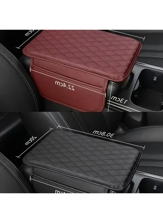 Car Armrest Cover Black And Red Non Slip PU Leather Storage Pouch For Most Vehicles - Image 2