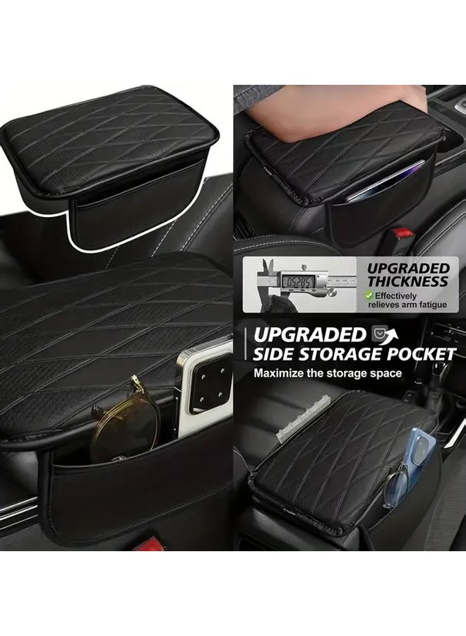 Car Armrest Cover Black And Red Non Slip PU Leather Storage Pouch For Most Vehicles - Image 3