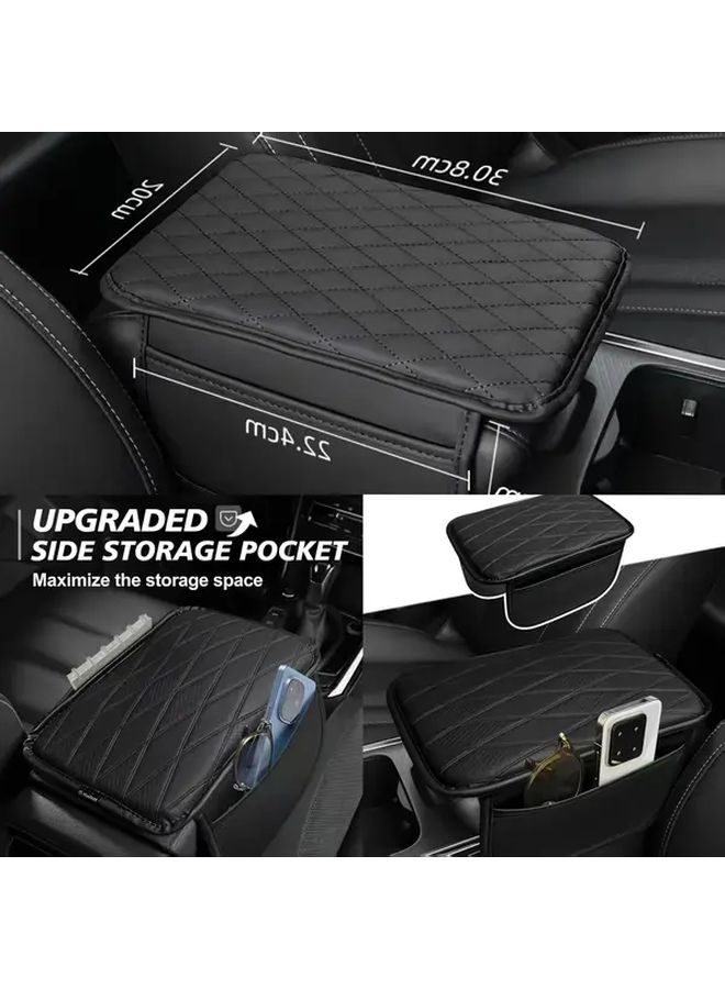 Car Armrest Cover Black And Red Non Slip PU Leather Storage Pouch For Most Vehicles - Image 4