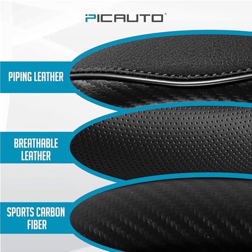 PIC AUTO Steering Wheel Cover Black Piping Leather Sports Carbon Fiber and Super Breathable Leather Universal 145155 Inch AntiSlip Steering Wheels Accessories for Men Women - Image 5
