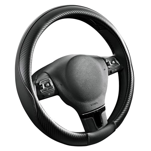 PIC AUTO Steering Wheel Cover Black Piping Leather Sports Carbon Fiber and Super Breathable Leather Universal 145155 Inch AntiSlip Steering Wheels Accessories for Men Women - Image 3
