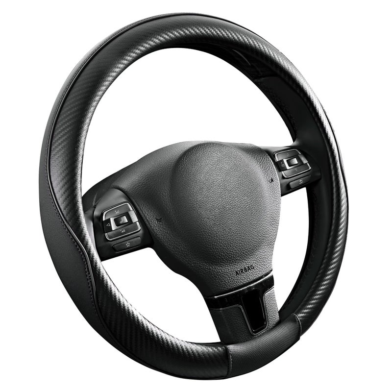 PIC AUTO Steering Wheel Cover Black Piping Leather Sports Carbon Fiber and Super Breathable Leather Universal 145155 Inch AntiSlip Steering Wheels Accessories for Men Women - Image 4