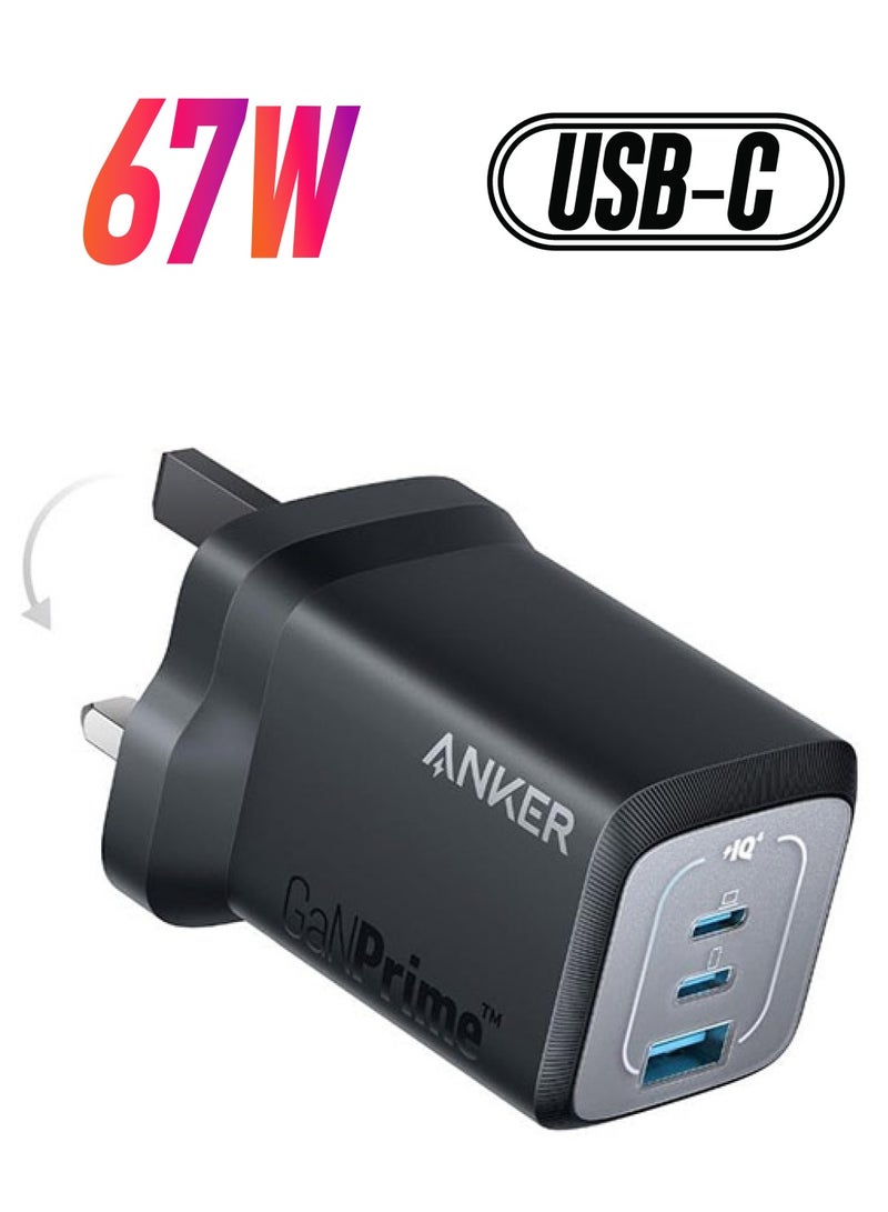 Anker 67W USB C Charger Foldable,  3-Port Compact and Fast PPS GaN Wall Charger, Fast Charger for MacBook Pro/Air, iPad Pro, Galaxy S25/S24/S23, Dell XPS 13, iPhone 16/15/14, Huawei, Xiaomi, Redmi