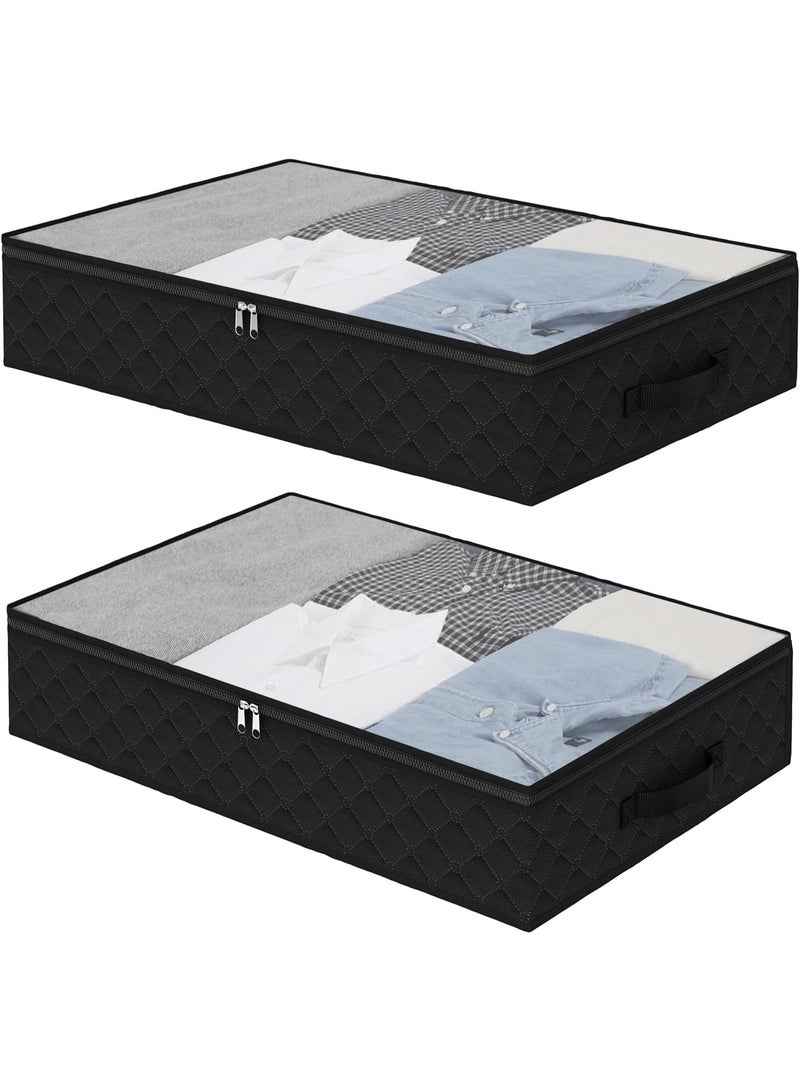سيوسي Underbed Storage Bags, Storage Containers with Clear Window and Reinforced Handles, Space-Saving Storage for Clothing, Bedding, Comforters, Seasonal Item Organization (Black, 2 Count) - Image 1