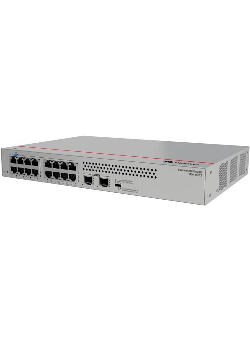 هواوي ايكيت مفتاح جيجابت إيثرنت HUAWEI S110-16T2S (16×10/100/1000BASE-T، 2×GE SFP، بدون مروحة، طاقة تيار متردد مدمجة) - Image 3