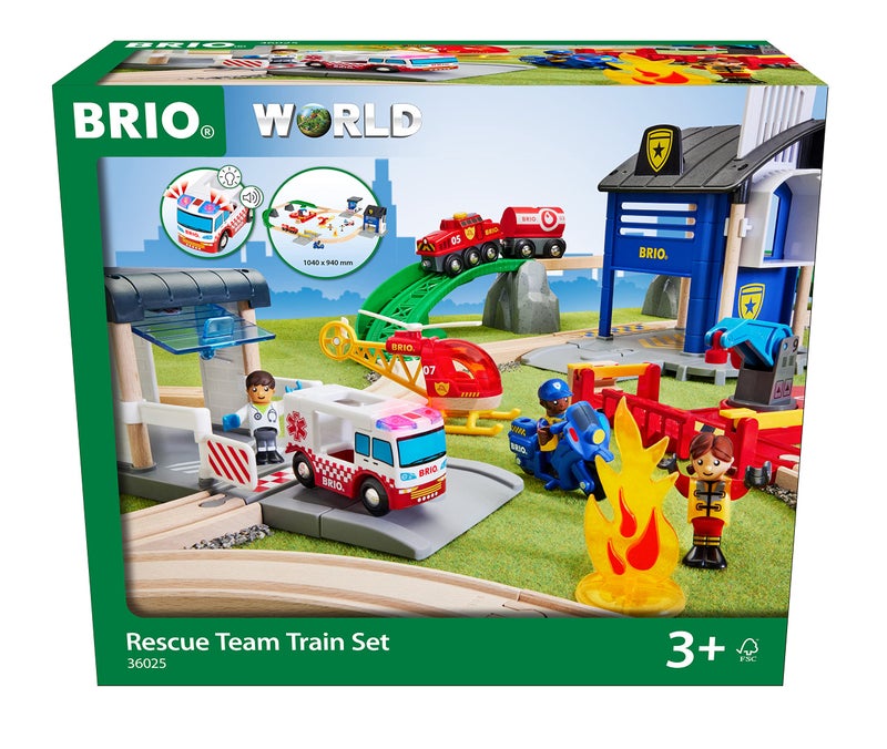 BRIO World 36025 Rescue Team Train Set 44Piece Interactive Toy for Kids Age 3 and Up MultiLevel Railway Play FSCCertified European Beech Wood - Image 3