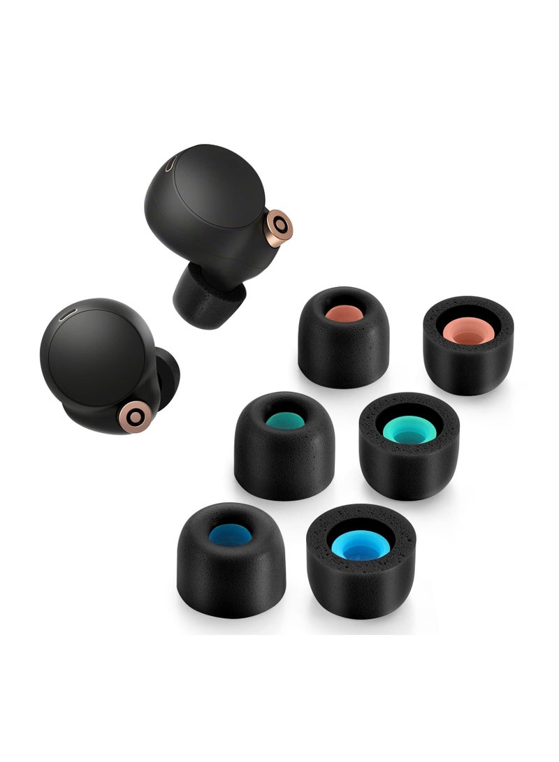 SOLARAE رؤوس من رغوة الذاكرة لسماعات سوني WF-1000XM4 / WF-1000XM3، رؤوس أذن بديلة مضادة للانزلاق لسماعات سوني اللاسلكية الحقيقية، تناسب علبة الشحن، إلغاء الضوضاء المثالي، 3 أزواج (أحجام متنوعة، أسود) - Image 1