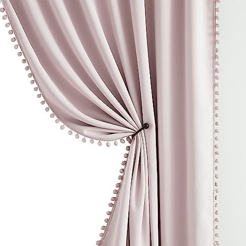 Treatmentex Pink Blackout-Curtains for Bedroom Pom Pom Thermal Insulated 100% Full Blackout Curtain Panels for Girls Baby Nursery Room 84 inch Energy Efficient Window Drapes for Kids 52"w x2 Panels Rod Pocket - Image 1