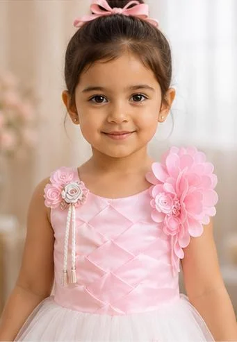 أرتيميا Artemea Toddler Girls Floral Appliqué Mesh Fit & Flare Party Dress - Blue & White