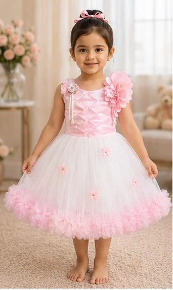 أرتيميا Artemea Toddler Girls Floral Appliqué Mesh Fit & Flare Party Dress - Blue & White