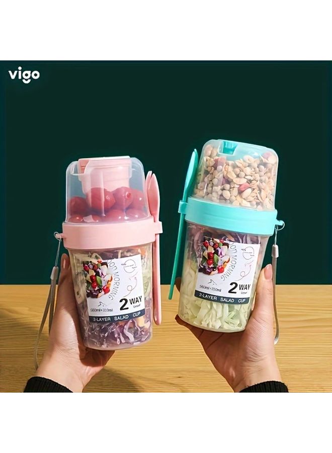 Blue Portable Breakfast Salad Cup with Fork Leak Proof BPA Free Plastic for School Office Camping Picnic - Image 3