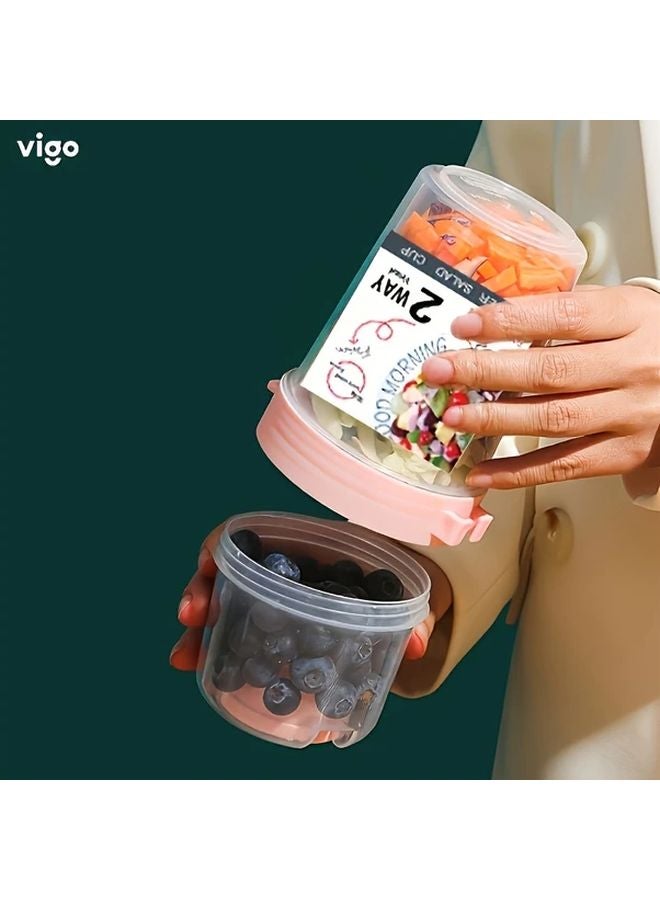 Blue Portable Breakfast Salad Cup with Fork Leak Proof BPA Free Plastic for School Office Camping Picnic - Image 5