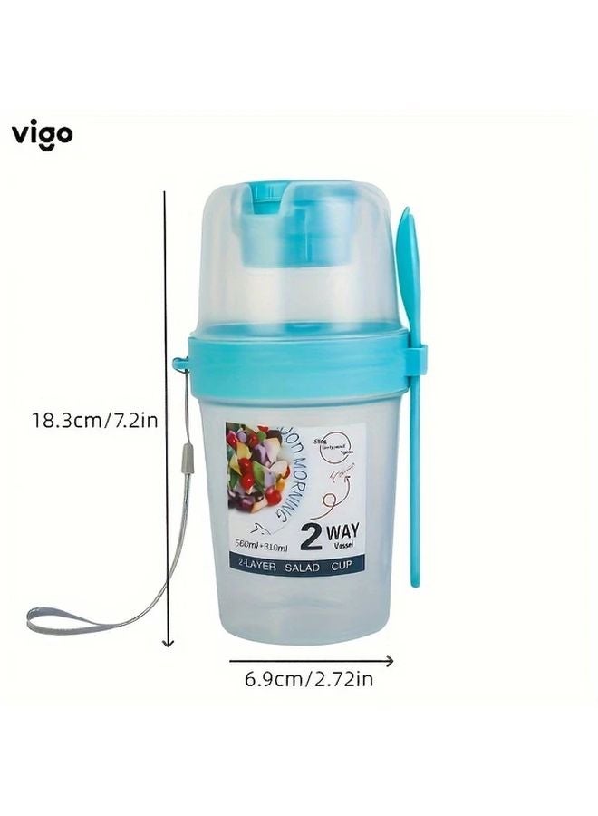 Blue Portable Breakfast Salad Cup with Fork Leak Proof BPA Free Plastic for School Office Camping Picnic - Image 4