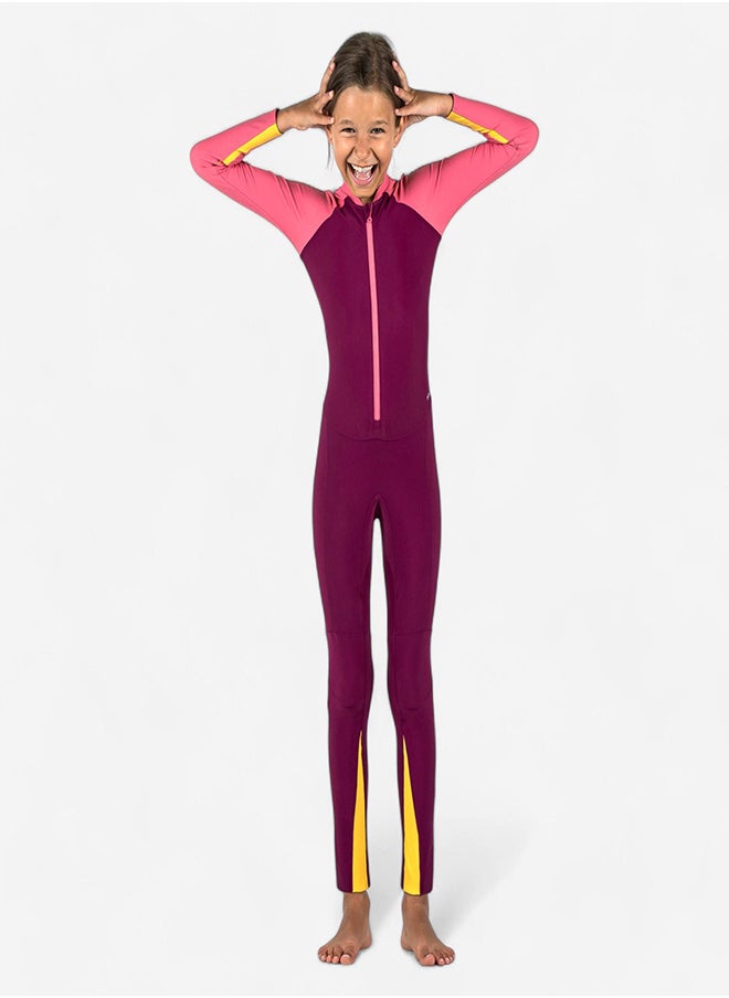 NABAIJI NABAIJI by DECATHLON, Girls' long-sleeved swimsuit - UV Combiswim 100 - Pink Purple  - Image 1
