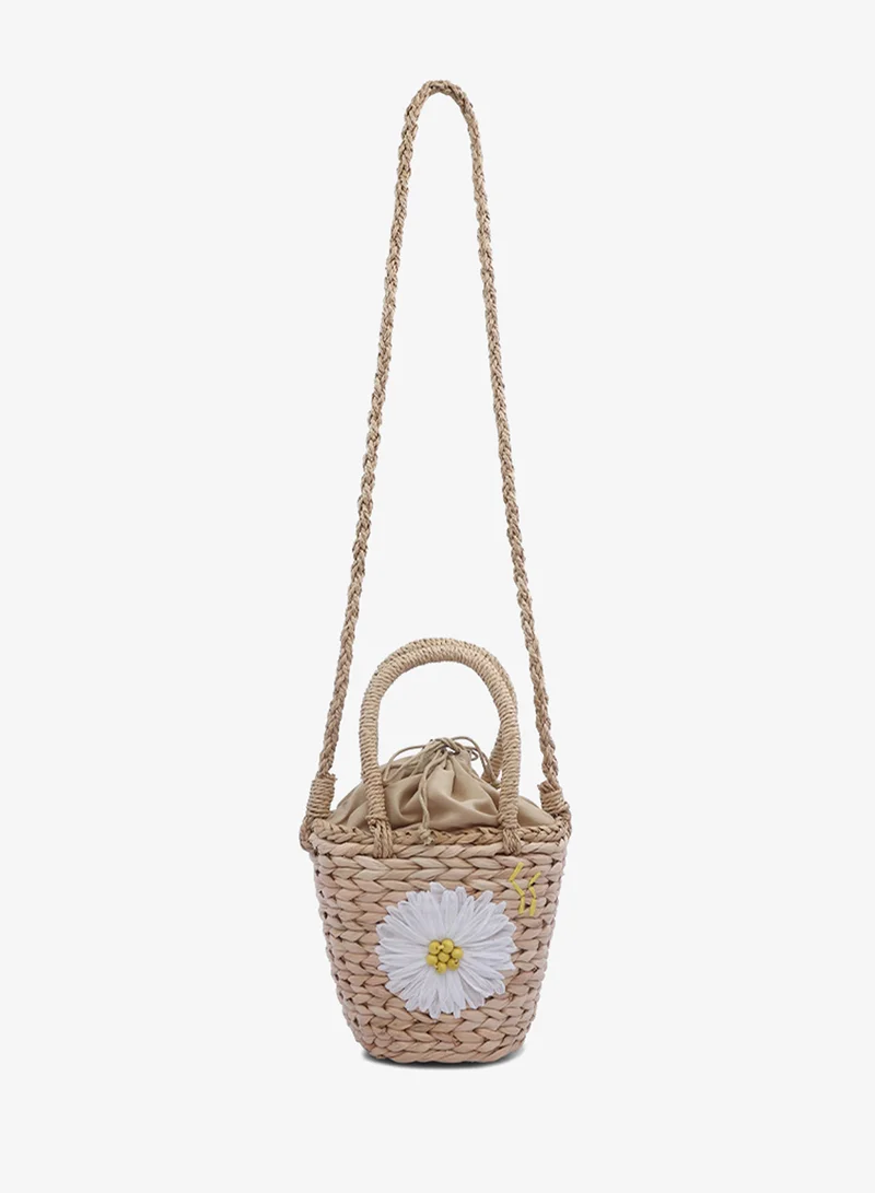 London Rag Dark Beige Dark Beige Floral Woven Basket Bucket Bag for Women | Best Price UAE