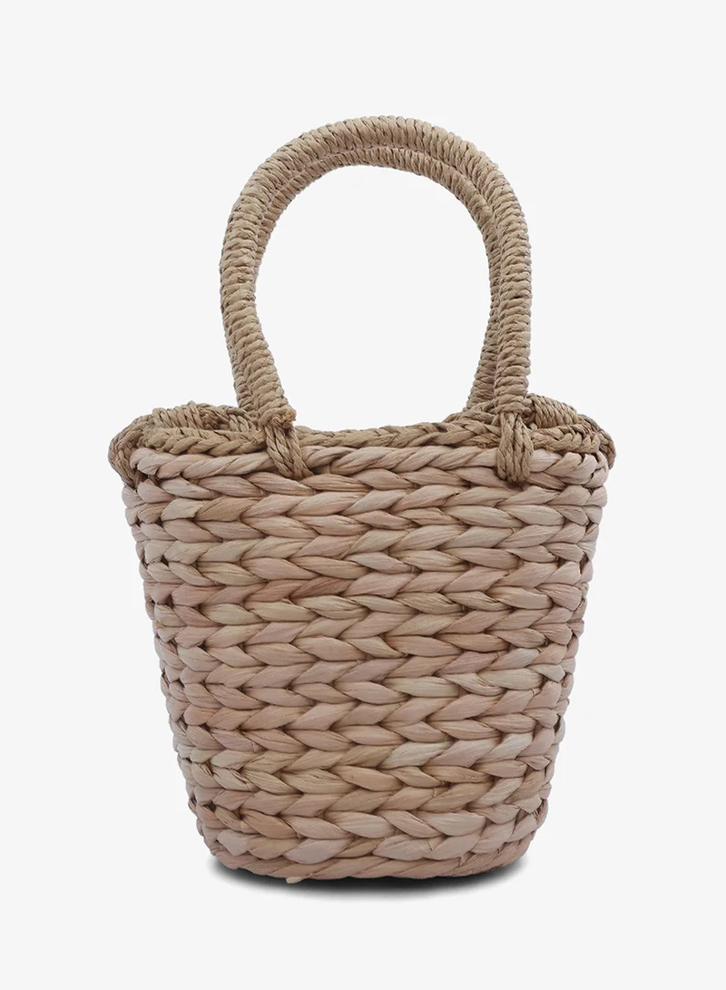 London Rag Dark Beige Dark Beige Floral Woven Basket Bucket Bag for Women | Best Price UAE