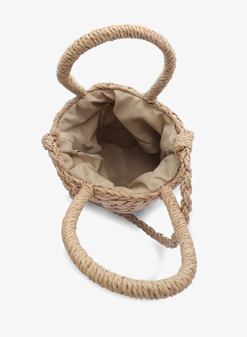 London Rag Dark Beige Dark Beige Floral Woven Basket Bucket Bag for Women | Best Price UAE