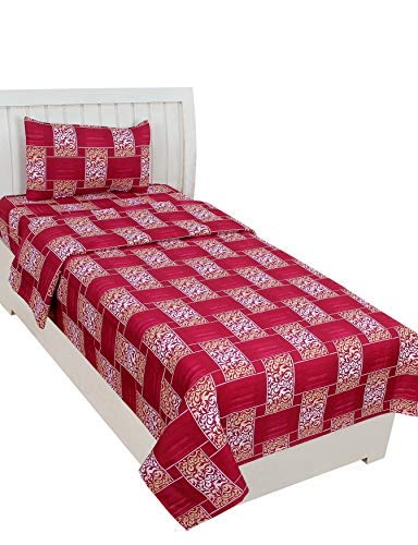 BSB HOME® 3D Red Check Print Single Bedsheet with 1 Pillow Cover -Red