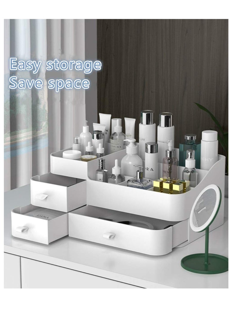 SYOSI Makeup Organizer for Vanity, Large Capacity Desk Organizer with Drawers for Cosmetics, Lipsticks, Jewelry, Nail Care, Skincare, Ideal for Bedroom and Bathroom Countertops   Large White - Image 3