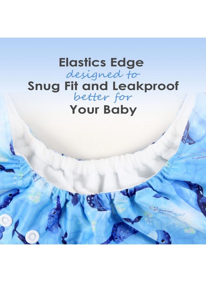 Wegreeco Washable Reusable Baby Cloth Pocket Diapers 5 Pack + 5 Bamboo Inserts (Ocean Adventure) One Size - Image 5