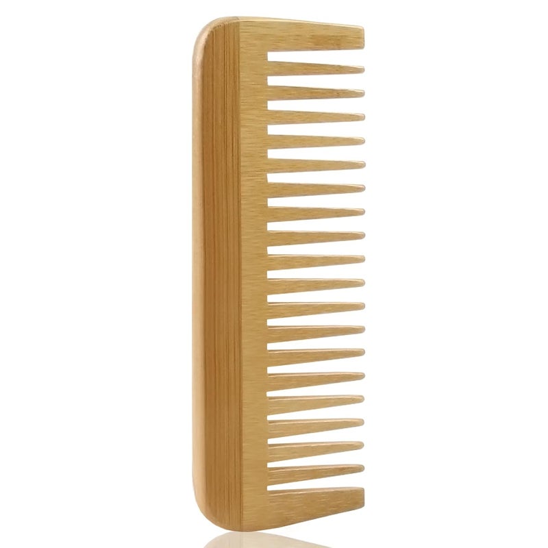 MRD Bamboo Wide Tooth Comb Detangling AntiStatic Brush Natural Curly Wavy Dry Hair For Womens and Mens Hand Polished 1PCS
