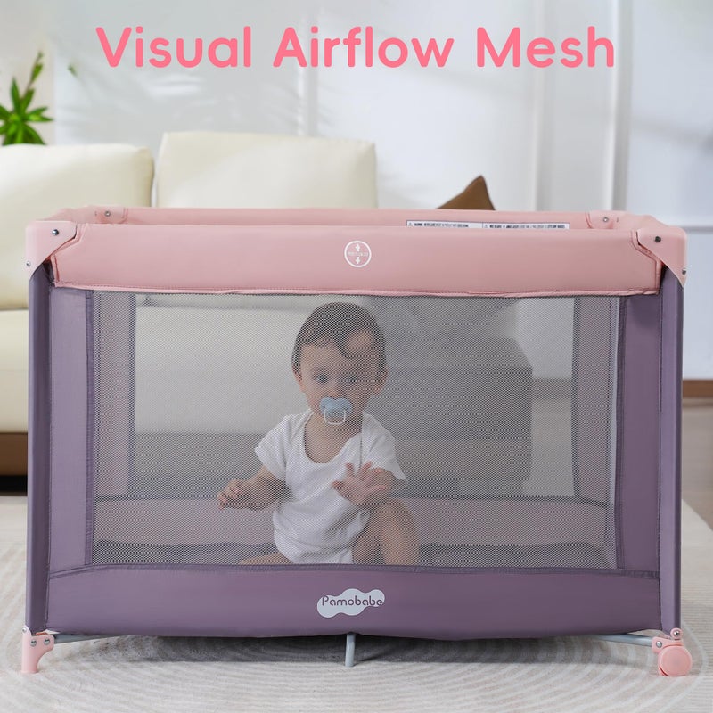 Pamo Babe Pack and Play with Bassinet, Pink Portable Playard for Baby - Image 5