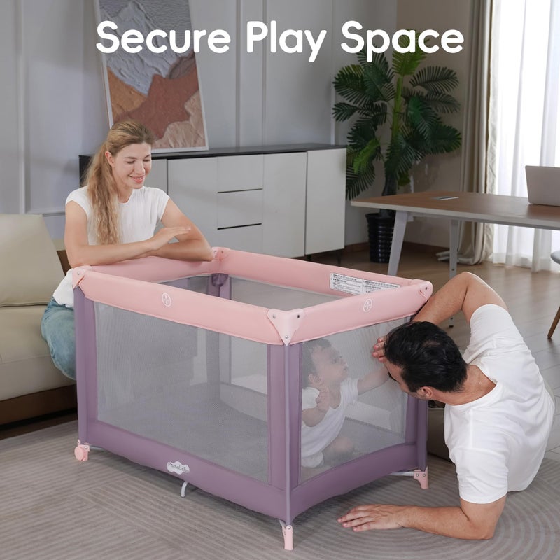 Pamo Babe Pack and Play with Bassinet, Pink Portable Playard for Baby - Image 4