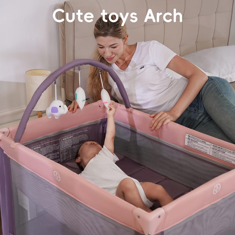 Pamo Babe Pack and Play with Bassinet, Pink Portable Playard for Baby - Image 3