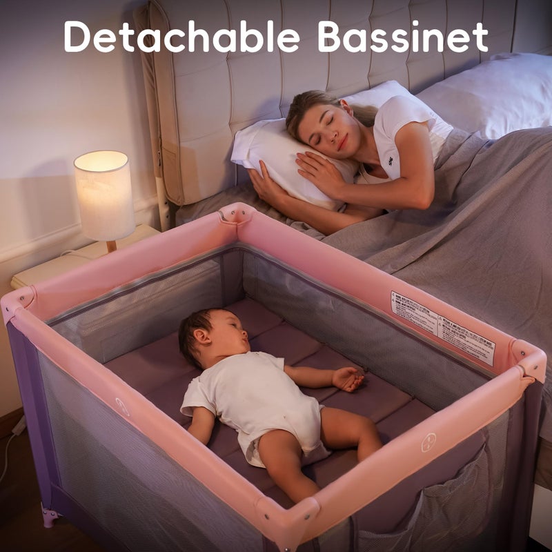 Pamo Babe Pack and Play with Bassinet, Pink Portable Playard for Baby - Image 2