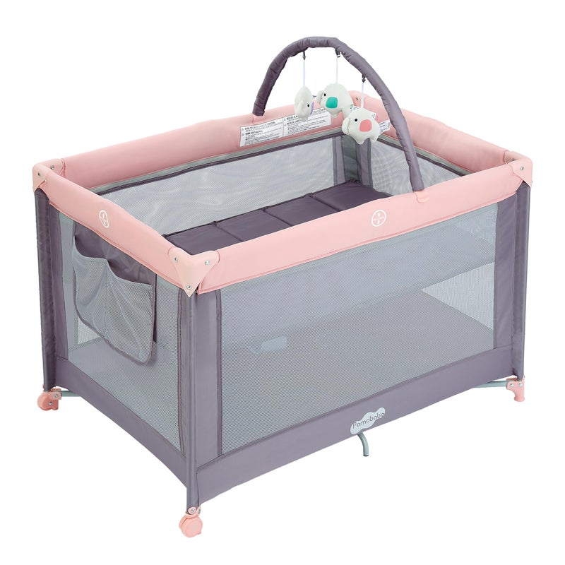 Pamo Babe Pack and Play with Bassinet, Pink Portable Playard for Baby - Image 1