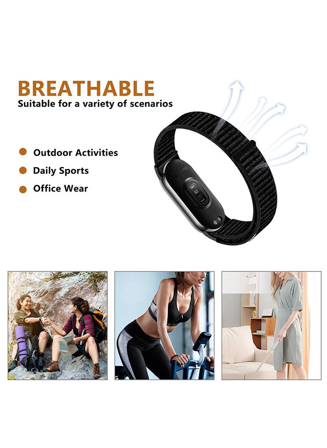 O Ozone - [Pack of 3] Nylon Loop Straps For Xiaomi Mi Band 8 , Soft Adjustable Sport Solo Loop Watch Strap Replacement Wristband(Black /Silver/ Pink Sand) - Image 1