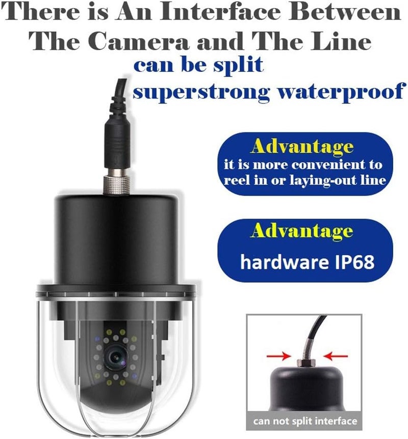 cheekyglo Underwater Fishing Camera Fish Finder with 100m Cable, 9in IP68 Waterproof Fishing Camera, 20 LEDs 360° Horizontal Rotation Underwater Fishing Video Camera(US) - Image 5