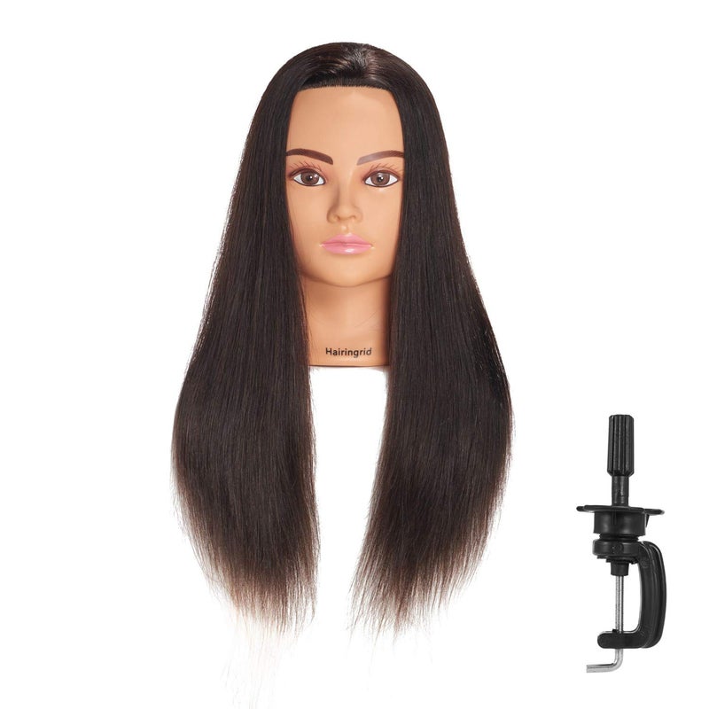 Hairingrid Mannequin Head 2426100 Human Hair Hairdresser Cosmetology Mannequin Manikin Training Head Hair and Free Clamp Holder R71906LB0218H