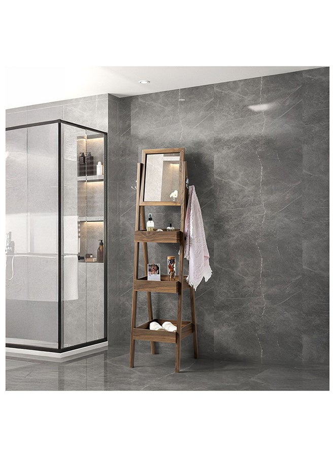 DANUBE HOME Wasser 3 Layer Storage Tray with Mirror - Walnut | Engineered Wood Furniture Organiser for Living Room | Stylish Brown Storage Shelf | 2-Year Warranty | Perfect for Home Decor