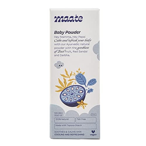 Maate Talc Free Natural & Ayurvedic Baby Powder | Soothes and Keeps Your Baby's Skin Calm | Enriched with Bael Fruit, Red Sandal and Darbha | 100% Natural, Non-Irritant and Safe (100 gm) - Image 2