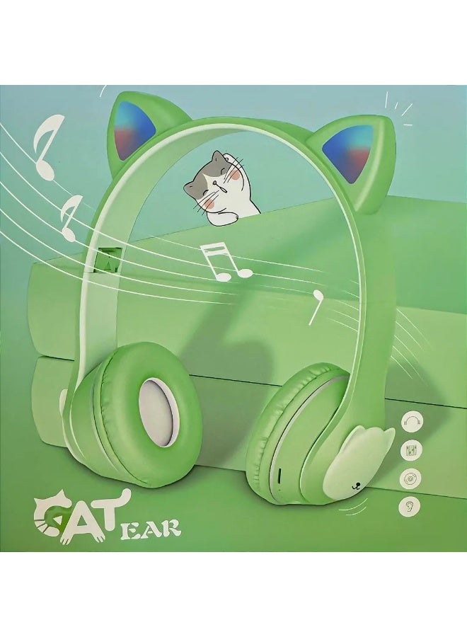Cat Ear Kids Headphones, Bluetooth 5.0 Wireless Kids Gaming Headset with Microphone, LED Light, HIFI Stereo Sound, Comfortable On-Ear Design, Long Battery Life - Image 1