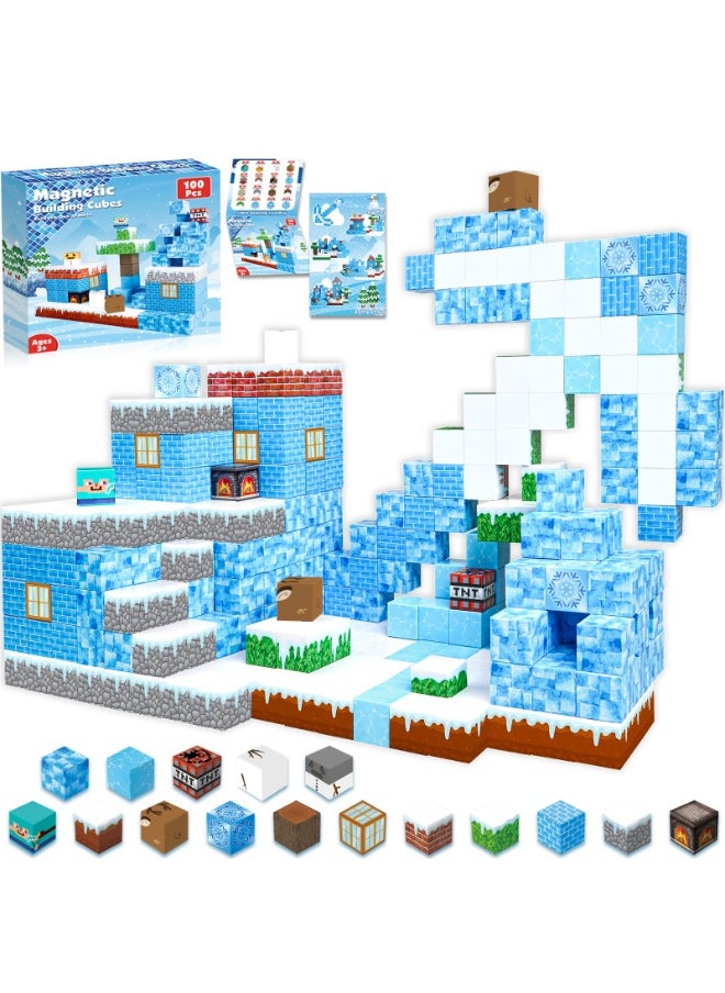 NIBEMINENT Magnetic Blocks - 100PCS Magnetic Building Blocks Glacier Castle, STEM Montessori Sensory Toys for Toddlers Kids Boys Girls Ages 3 4 5 6 7 8 9 10 Holiday Easter Birthday Gifts  - Image 1