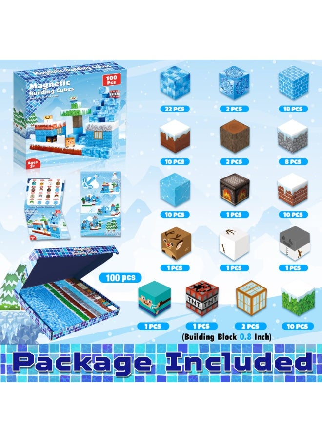 NIBEMINENT Magnetic Blocks - 100PCS Magnetic Building Blocks Glacier Castle, STEM Montessori Sensory Toys for Toddlers Kids Boys Girls Ages 3 4 5 6 7 8 9 10 Holiday Easter Birthday Gifts  - Image 2